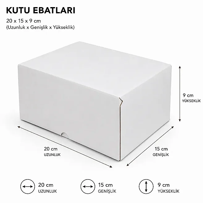 20x15x9cm E Ticaret Kutusu - 0,9 Desi Kutu - 4 Nokta Kutu - Beyaz - Kolicim (1)