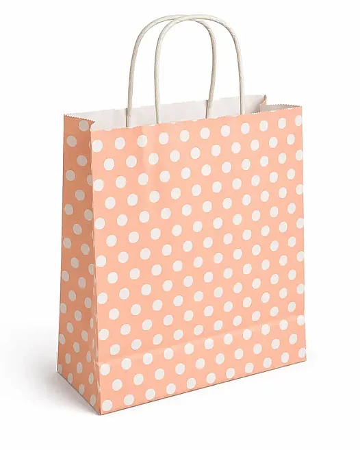 23x18x10cm Puantiyeli Kağıt Çanta - Pudra Pembe - 25 Adet - Kolicim (1)