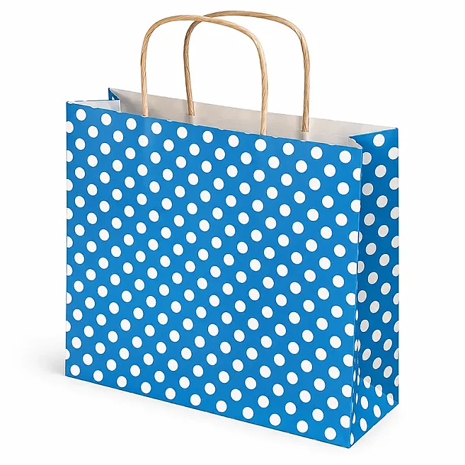 31x25x11,5 Puantiyeli Kağıt Çanta - Mavi - 25 Adet - Kolicim (1)