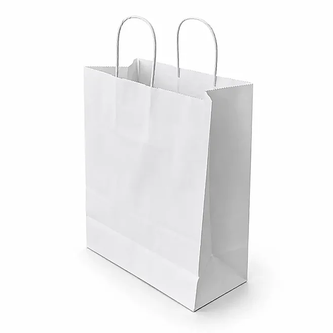 31x25x12cm Beyaz Kağıt Çanta - 25 Adet - Beyaz - 1
