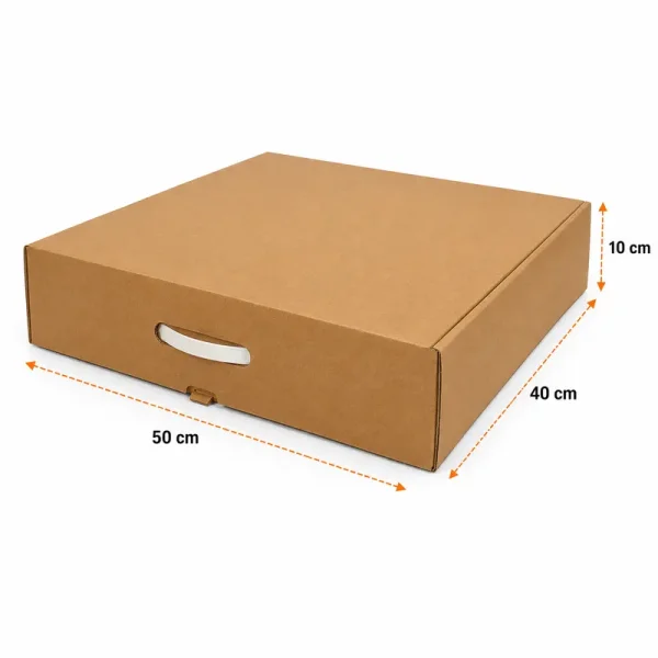 50x40x10cm Double Slotted Locked Box with Handles - Kraft - Kolicim (1)