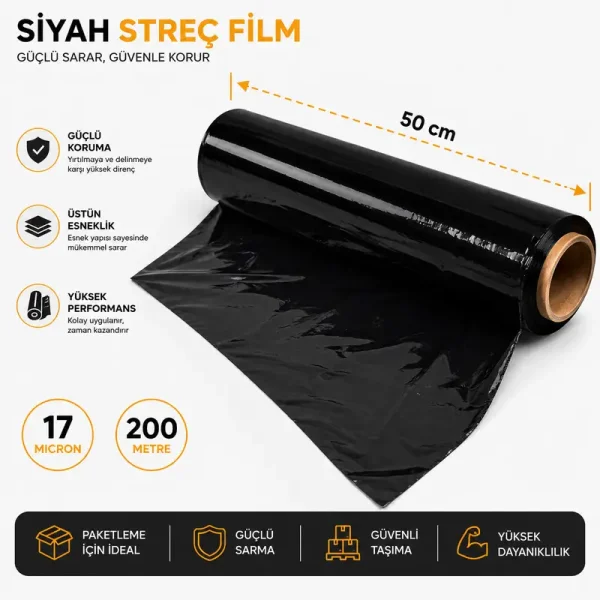 Black Stretch Film – 17 Micron – 200 Meters - 3