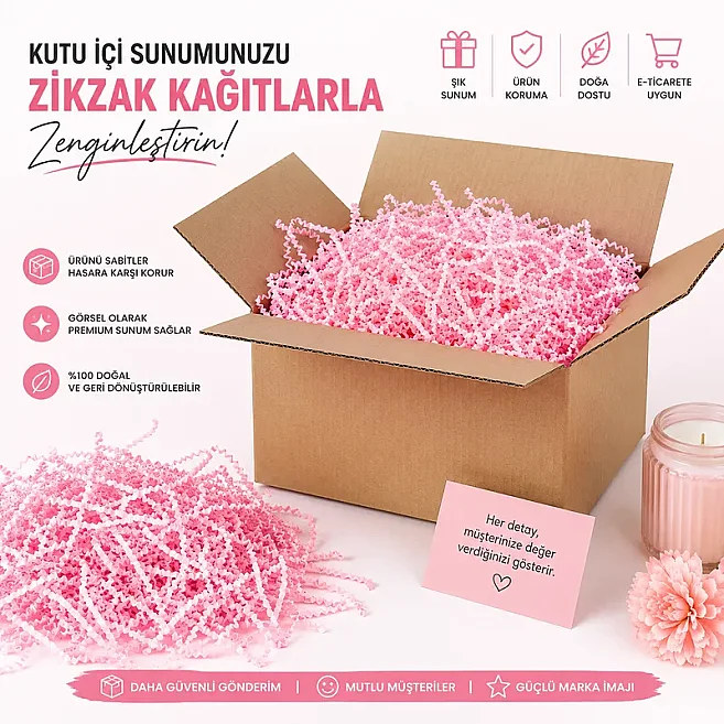 Zikzak Kırpık Kağıt Dolgu Malzemesi - Pembe - 250Gr. - 1