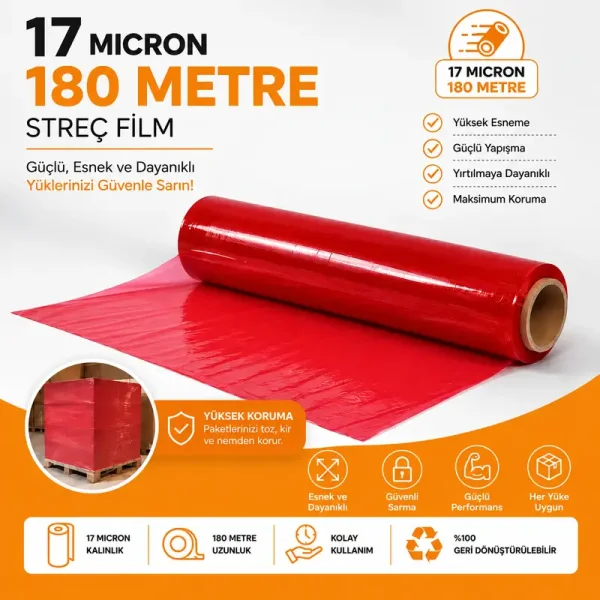 Kırmızı Renkli Streç Film – 50cm x 180 Metre - 3