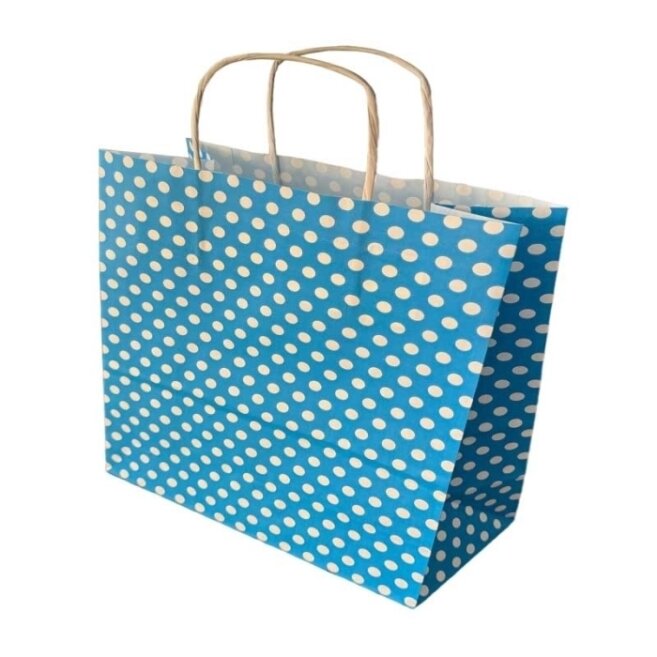 أكياس ورقية منقطة مقاس 31×25×11.5 - أزرق - 25 قطعة - Kolicim