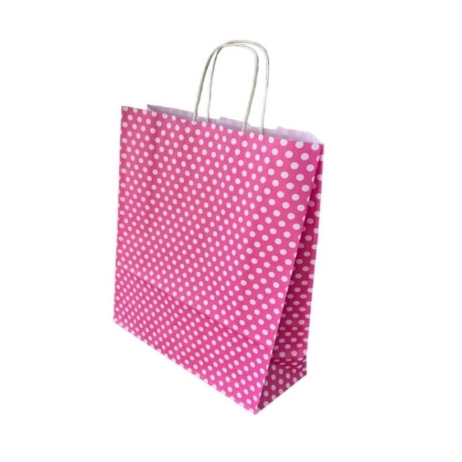 كيس ورقي منقط 41×32×12 – لون فوشيا وردي – 25 قطعة - Kolicim