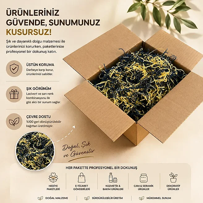 Zigzag Shredded Paper Filling Material - Yellow Navy Blue - 1Kg - Kolicim (1)