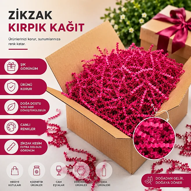 Zikzak Kırpık Kağıt Dolgu Malzemesi - Bordo - 1Kg. - 3