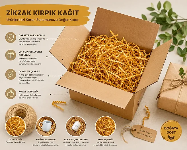 Zikzak Kırpık Kağıt Dolgu Malzemesi - Hardal - 250Gr. - 2