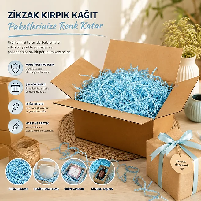 Zikzak Kırpık Kağıt Dolgu Malzemesi - Turkuaz - 1Kg - 3
